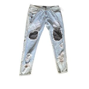 Thrill Distressed Light Wash Denim Jeans With Mesh Detail Size 16